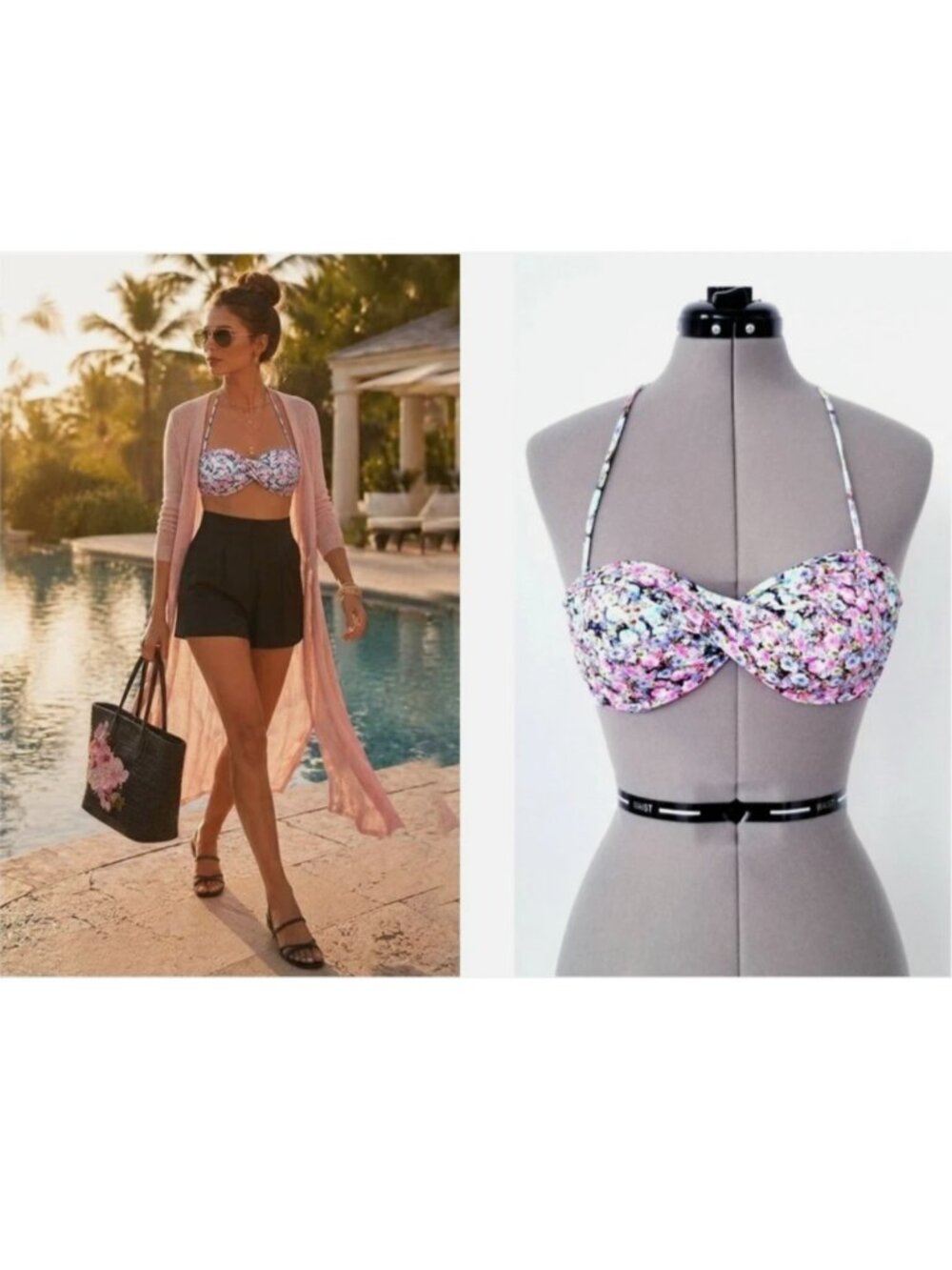 AY YILDIZ "MIX & MATCH" CONVERTIBLE TWIST BANDEAU HALTER BIKINI TOP "B" Cup - S
